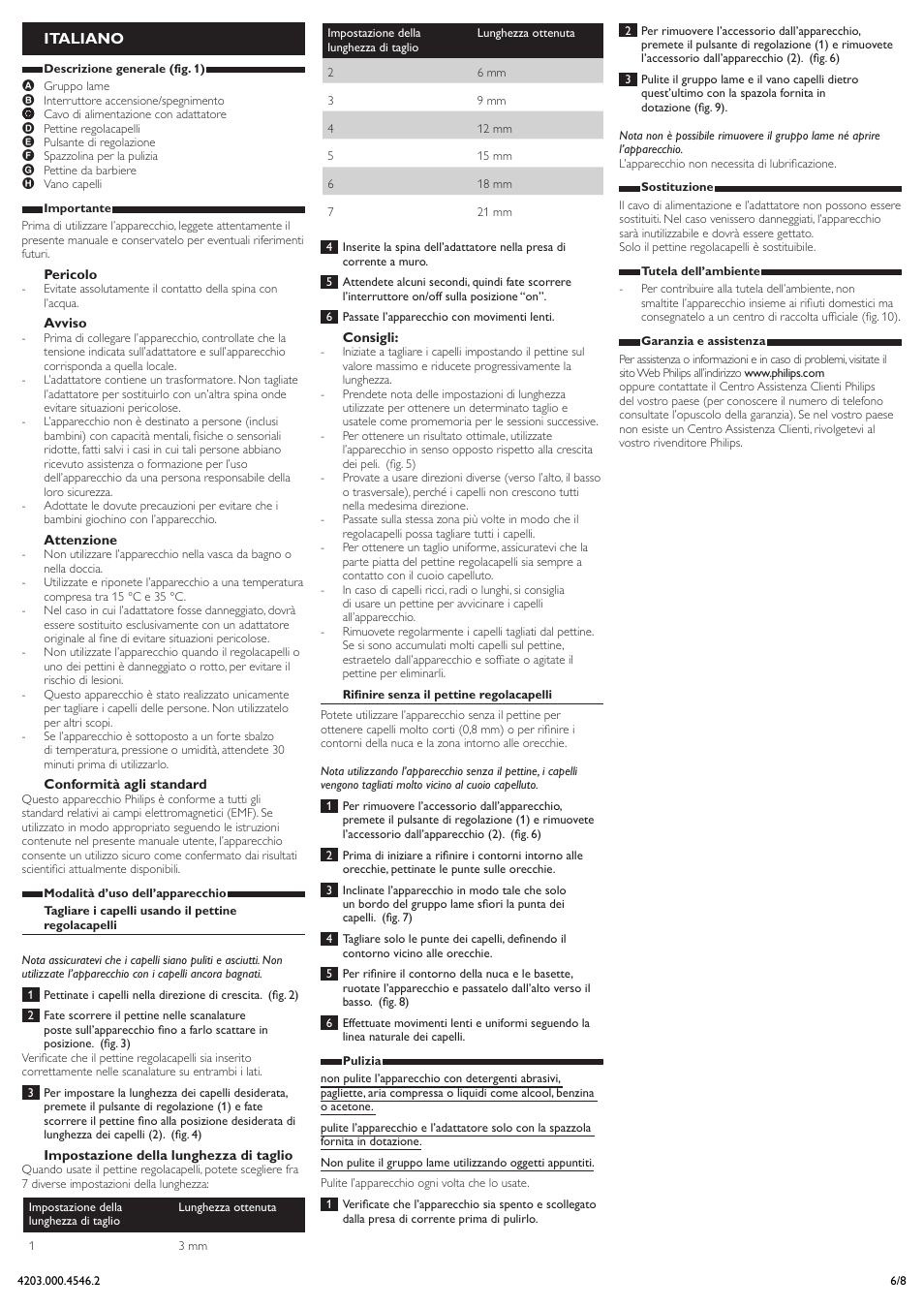 Italiano | Philips HAIRCLIPPER Series 1000 Cortapelos User Manual | Page 6 / 8