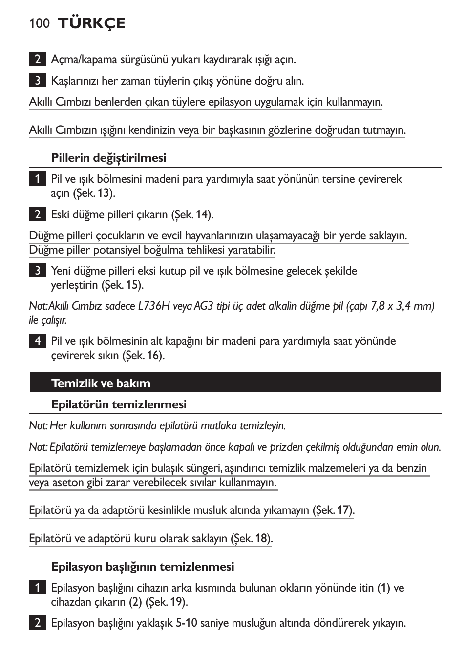 Türkçe | Philips Set de depilación de edición limitada User Manual | Page 100 / 104