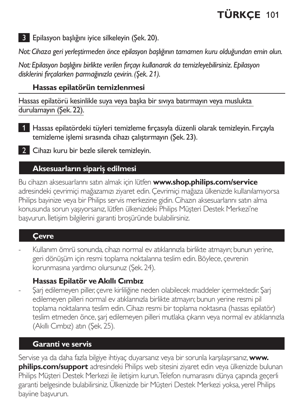 Türkçe | Philips Set de depilación de edición limitada User Manual | Page 101 / 104