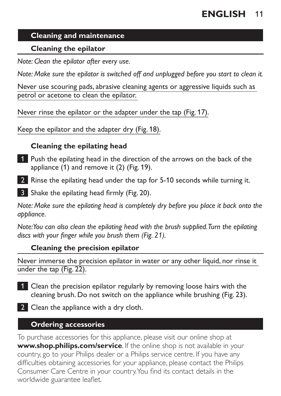 English | Philips Set de depilación de edición limitada User Manual | Page 11 / 104