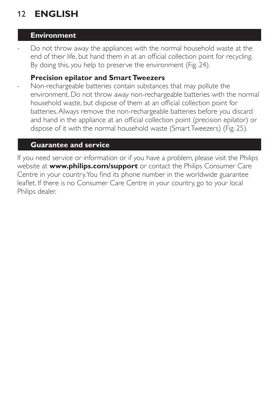 English | Philips Set de depilación de edición limitada User Manual | Page 12 / 104