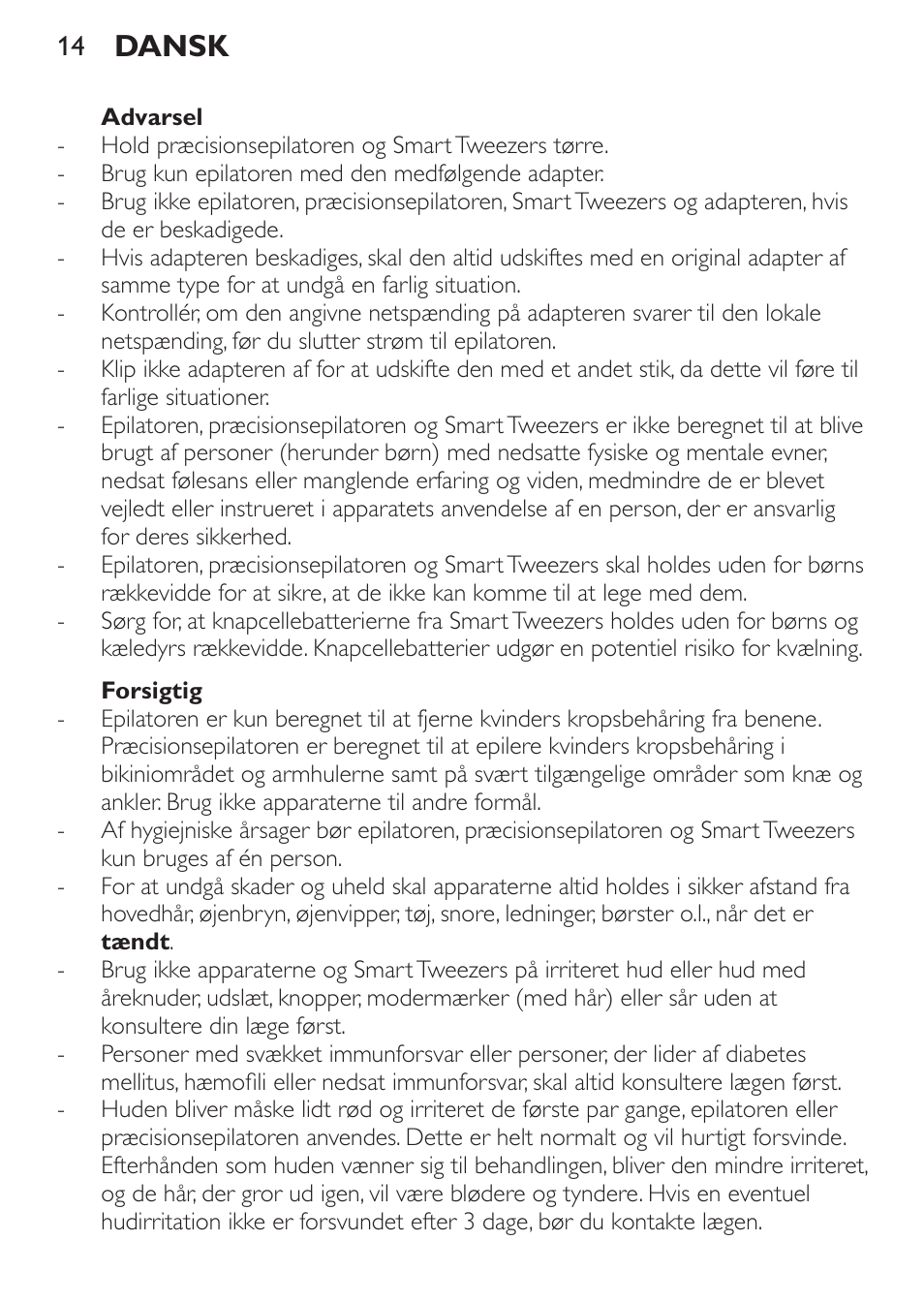 Dansk | Philips Set de depilación de edición limitada User Manual | Page 14 / 104