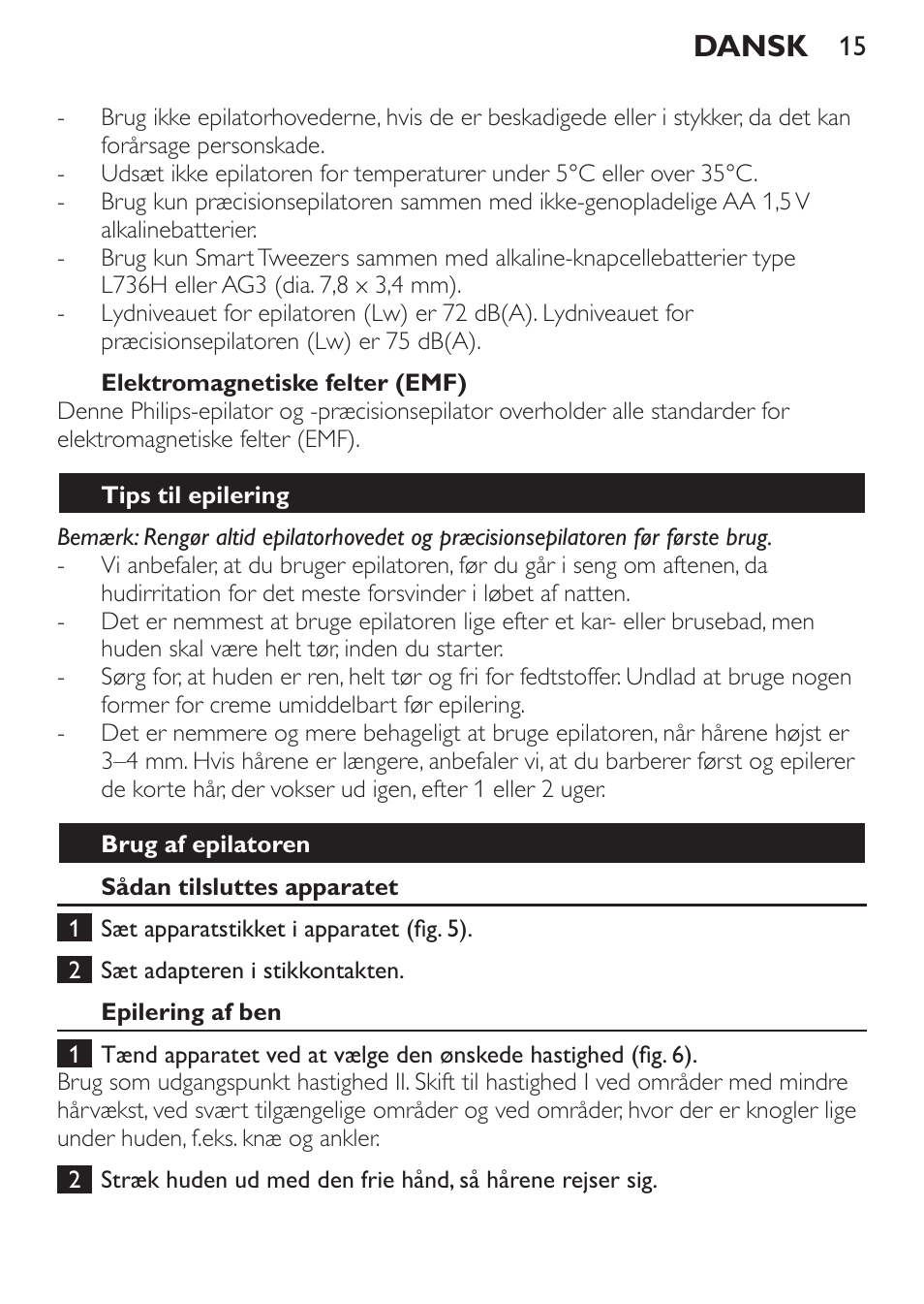 Dansk | Philips Set de depilación de edición limitada User Manual | Page 15 / 104