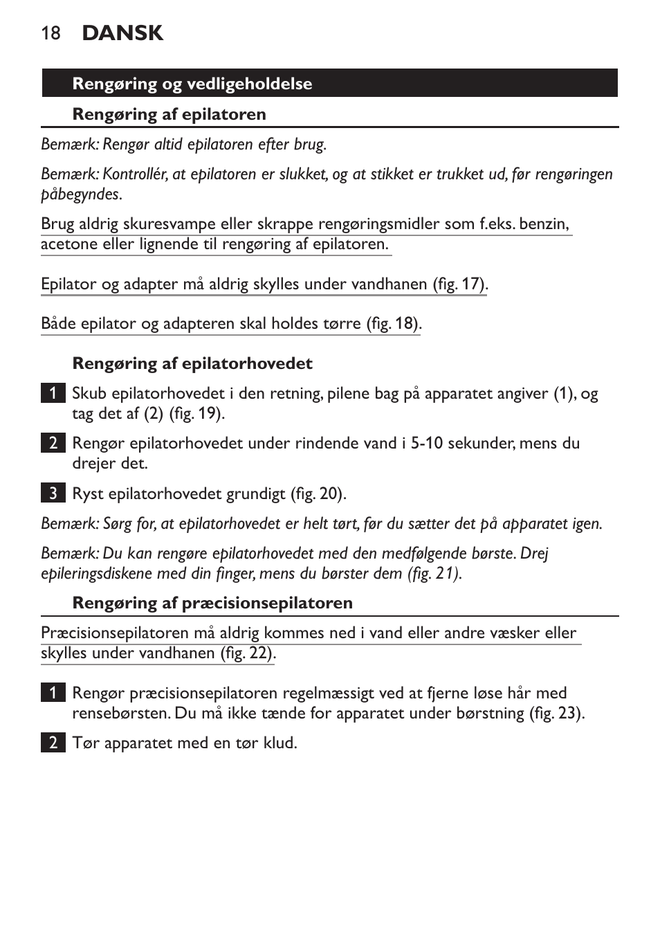 Dansk | Philips Set de depilación de edición limitada User Manual | Page 18 / 104