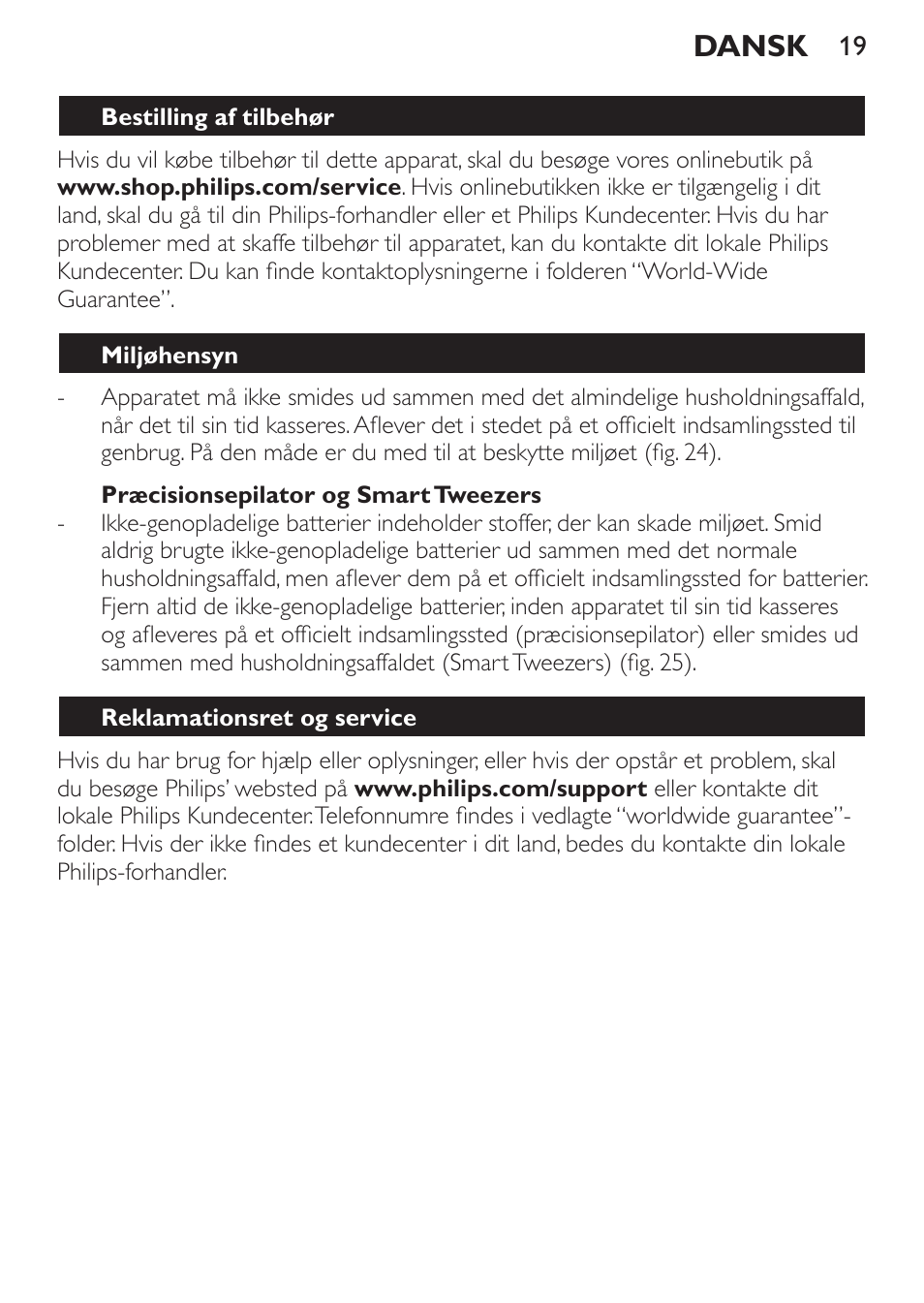 Dansk | Philips Set de depilación de edición limitada User Manual | Page 19 / 104