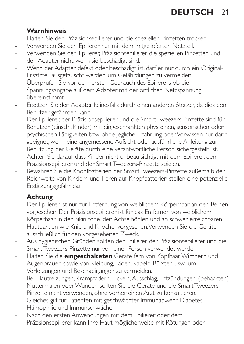 Deutsch | Philips Set de depilación de edición limitada User Manual | Page 21 / 104