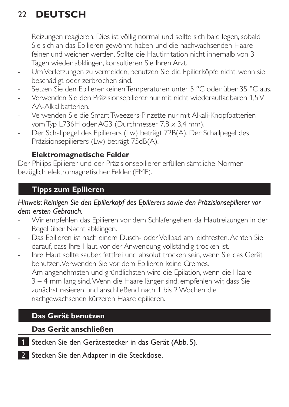 Deutsch | Philips Set de depilación de edición limitada User Manual | Page 22 / 104