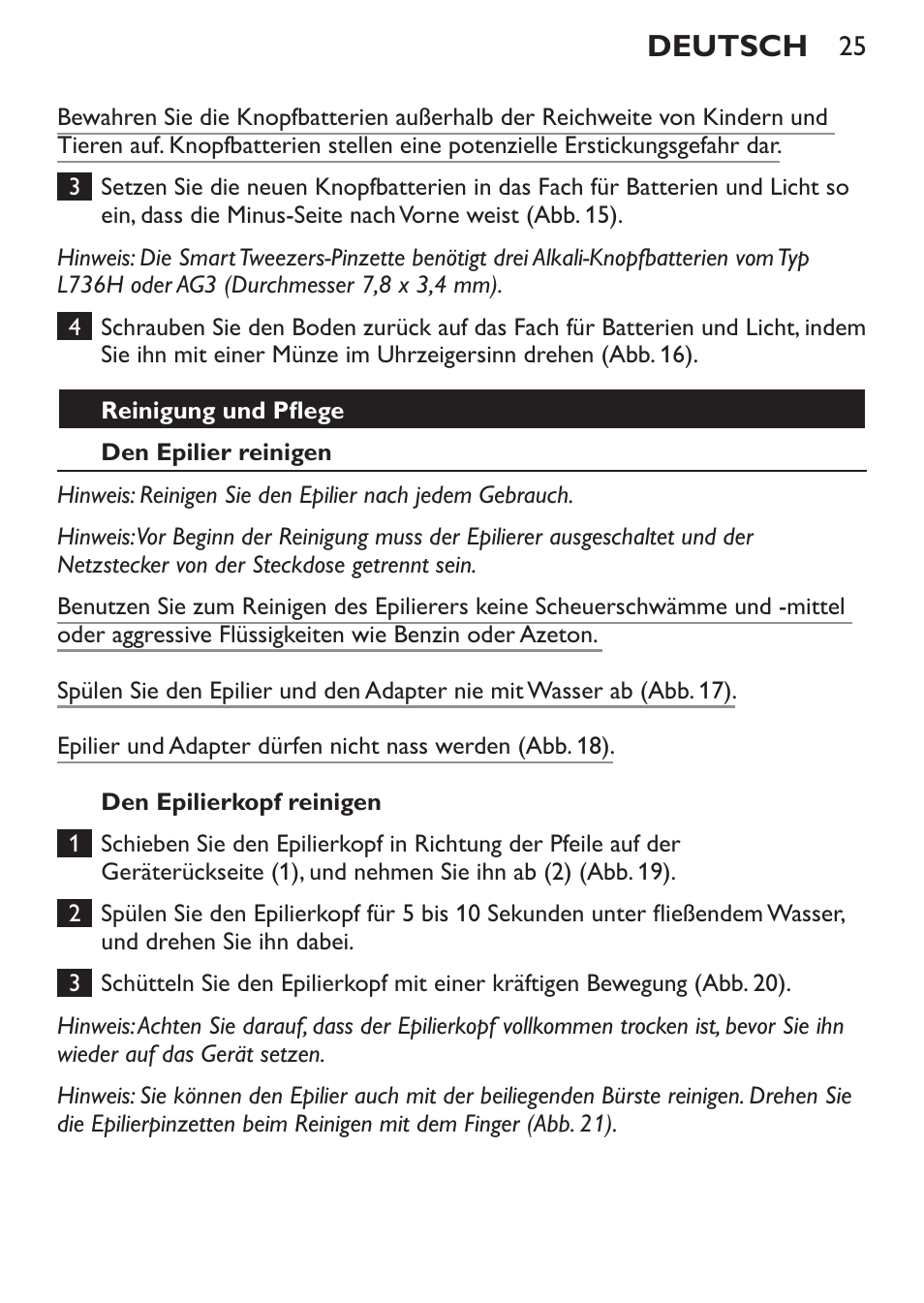Deutsch | Philips Set de depilación de edición limitada User Manual | Page 25 / 104