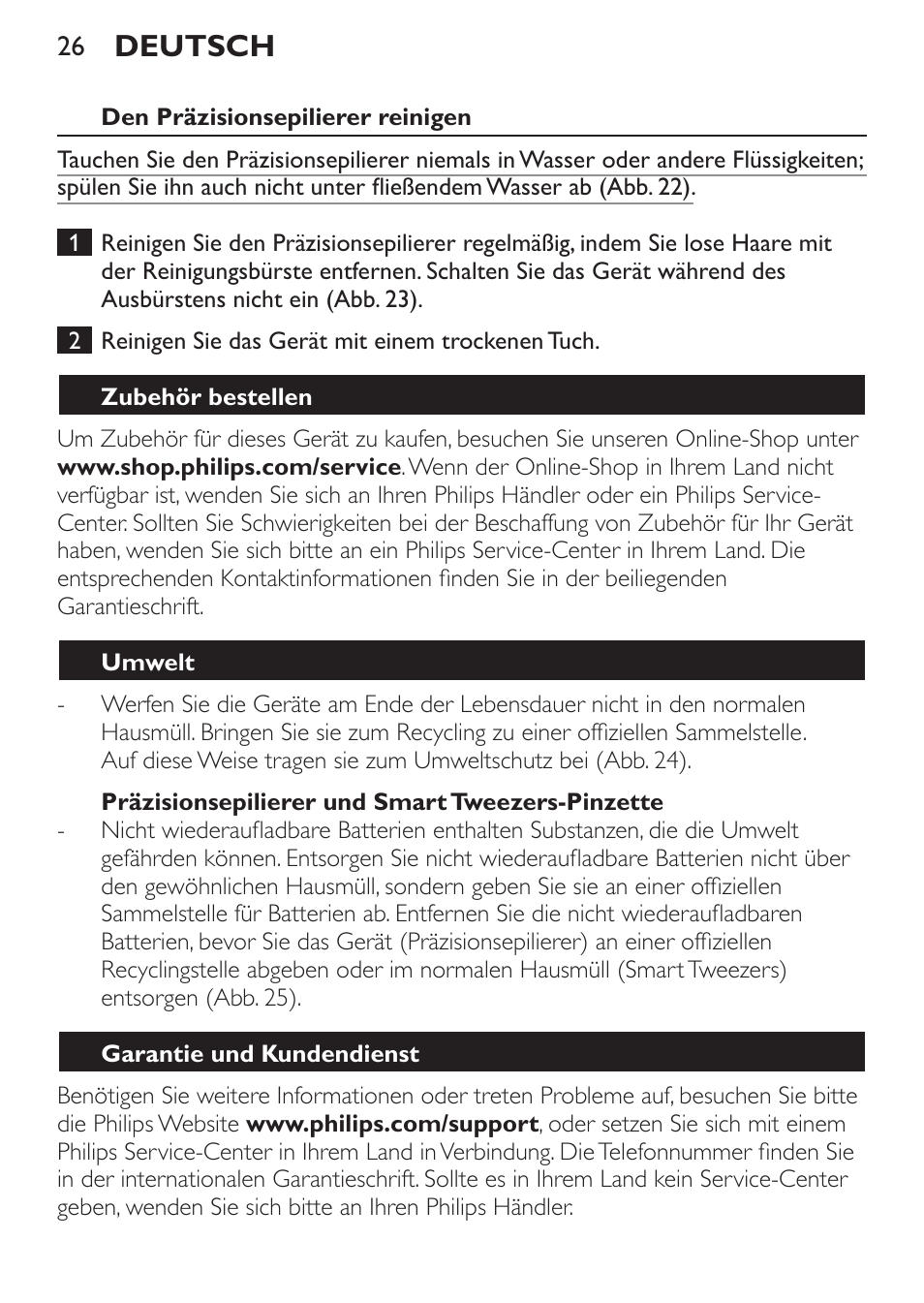 Deutsch | Philips Set de depilación de edición limitada User Manual | Page 26 / 104