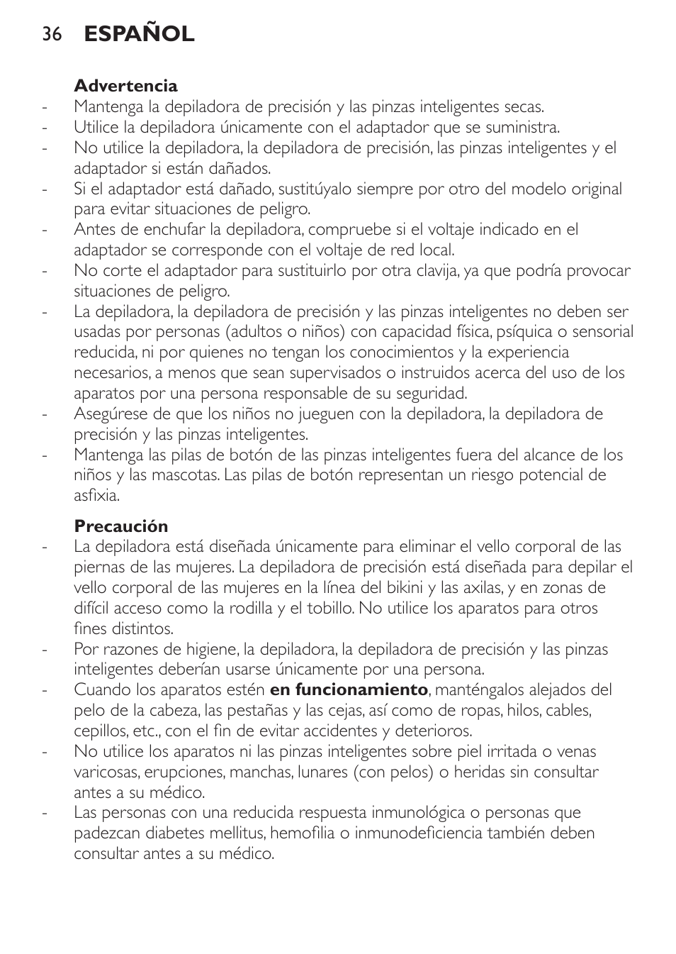 Español | Philips Set de depilación de edición limitada User Manual | Page 36 / 104