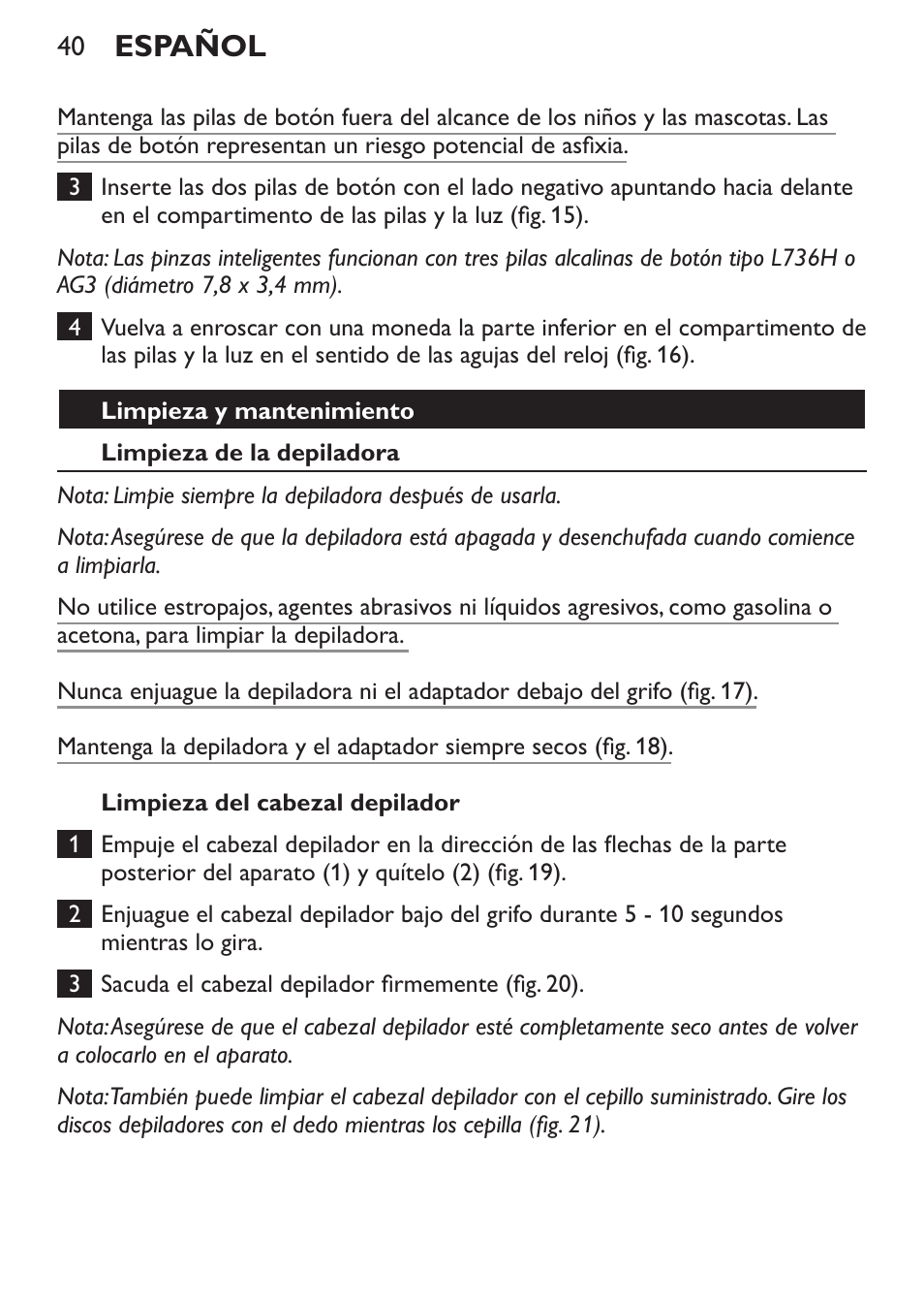 Español | Philips Set de depilación de edición limitada User Manual | Page 40 / 104