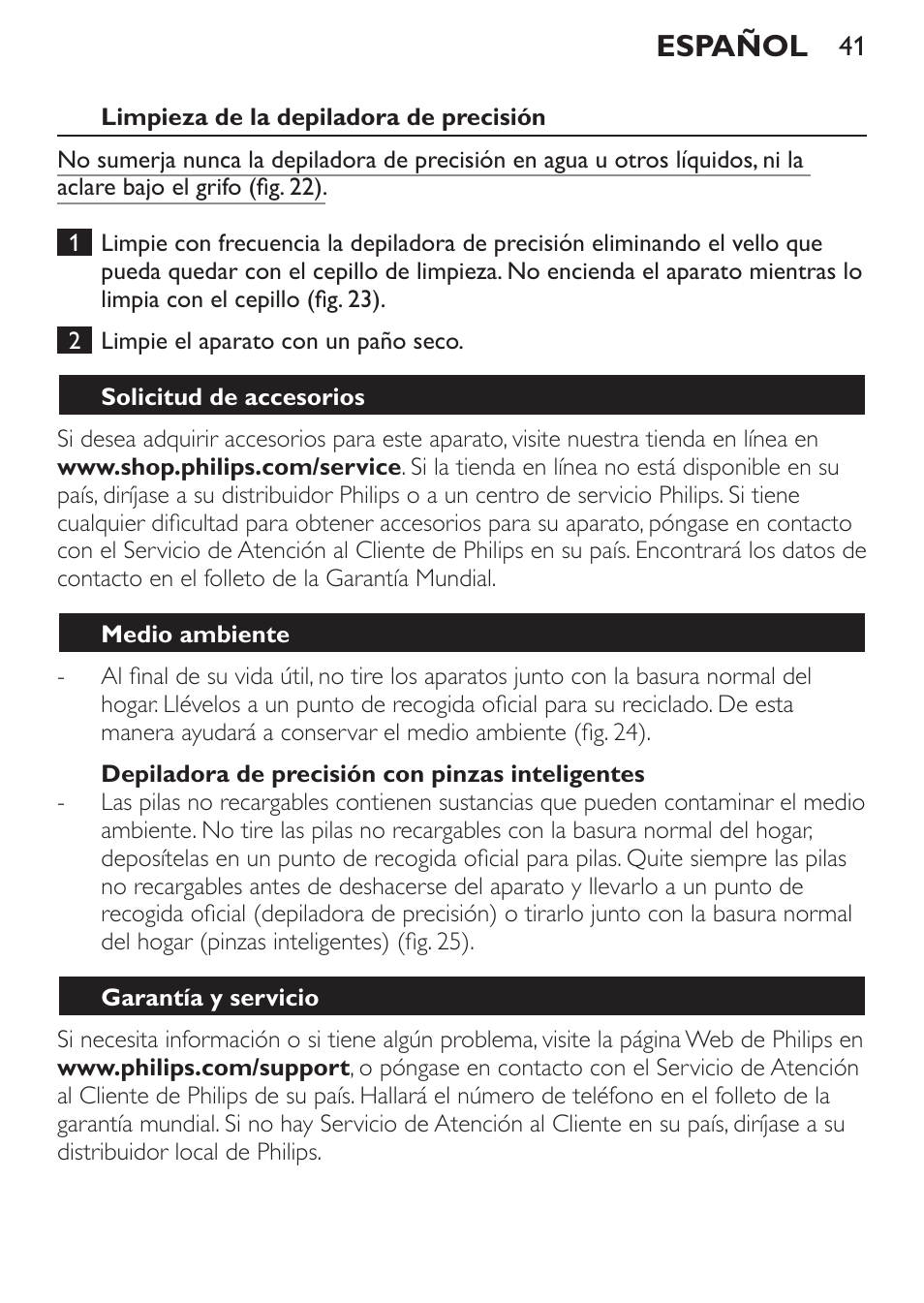 Español | Philips Set de depilación de edición limitada User Manual | Page 41 / 104