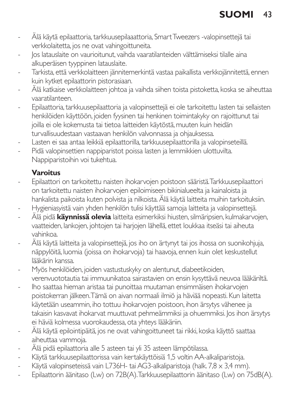 Suomi | Philips Set de depilación de edición limitada User Manual | Page 43 / 104