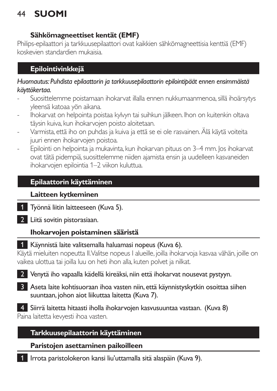 Suomi | Philips Set de depilación de edición limitada User Manual | Page 44 / 104