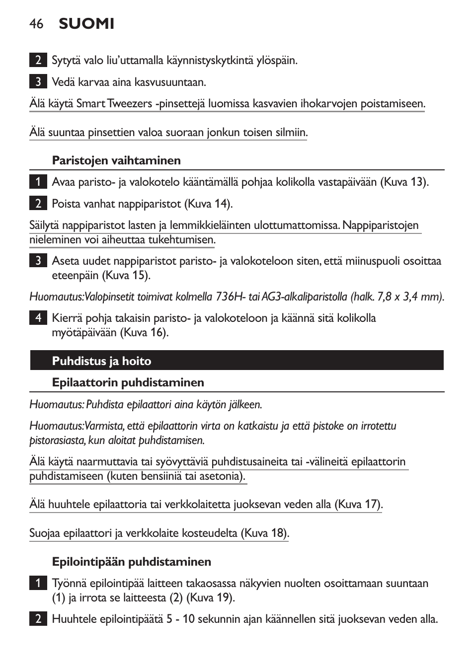 Suomi | Philips Set de depilación de edición limitada User Manual | Page 46 / 104