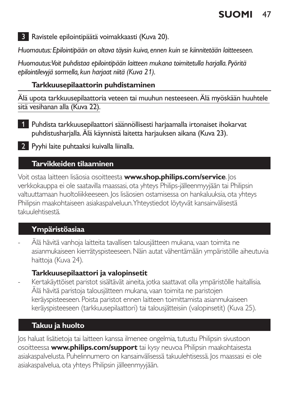 Suomi | Philips Set de depilación de edición limitada User Manual | Page 47 / 104