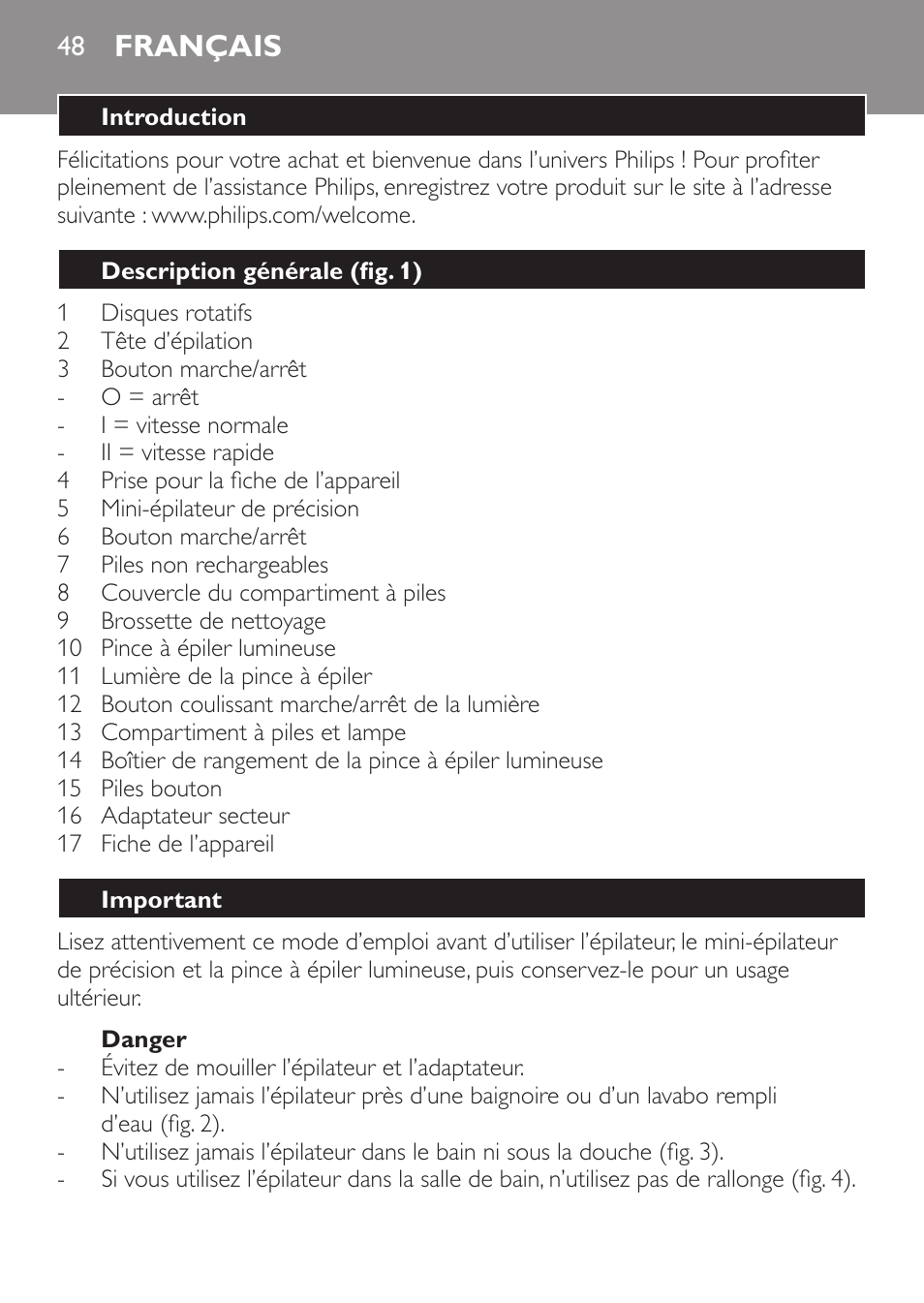 Français | Philips Set de depilación de edición limitada User Manual | Page 48 / 104