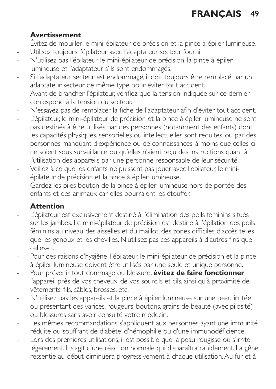 Français | Philips Set de depilación de edición limitada User Manual | Page 49 / 104