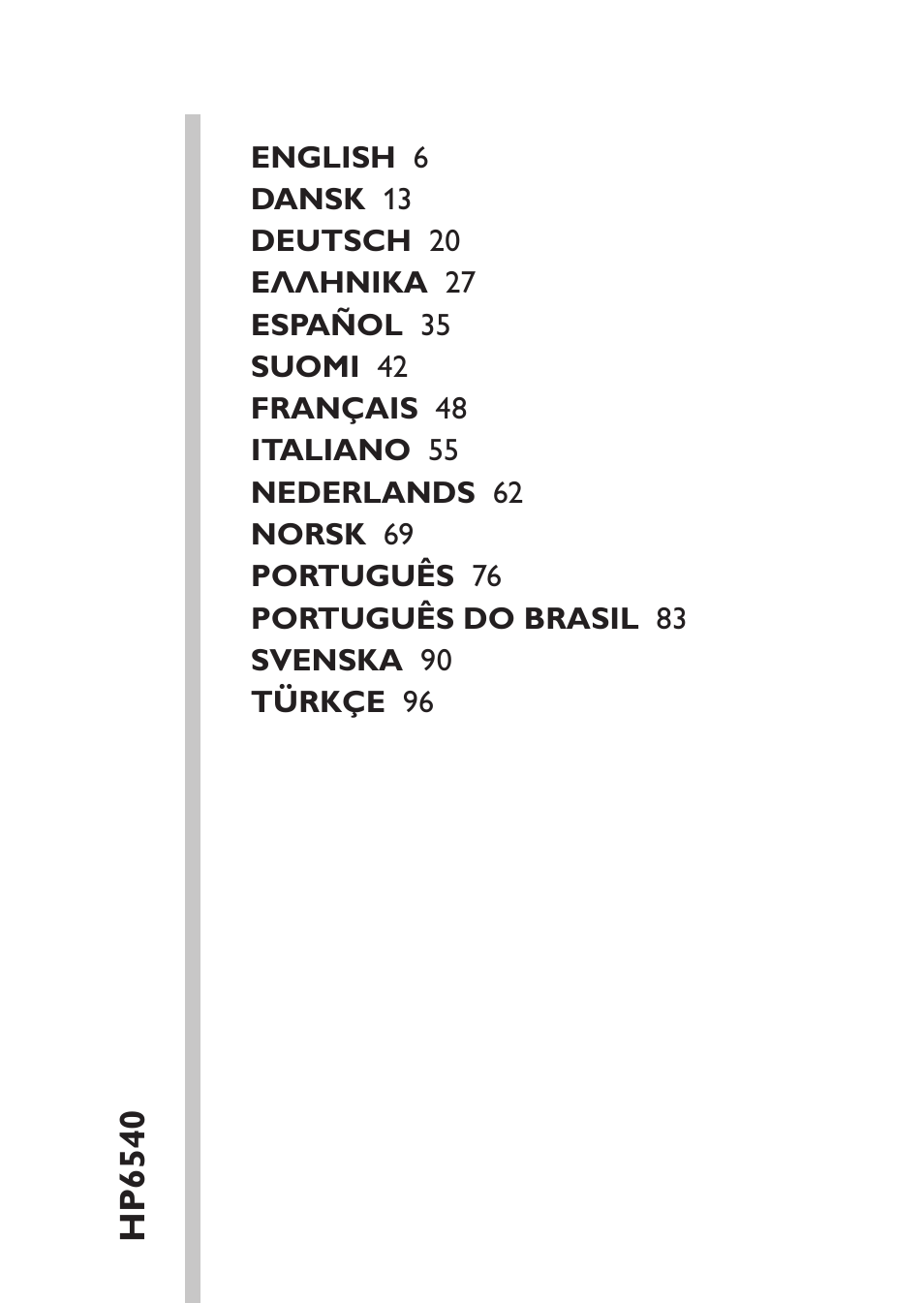 Table of content, Hp6540 | Philips Set de depilación de edición limitada User Manual | Page 5 / 104