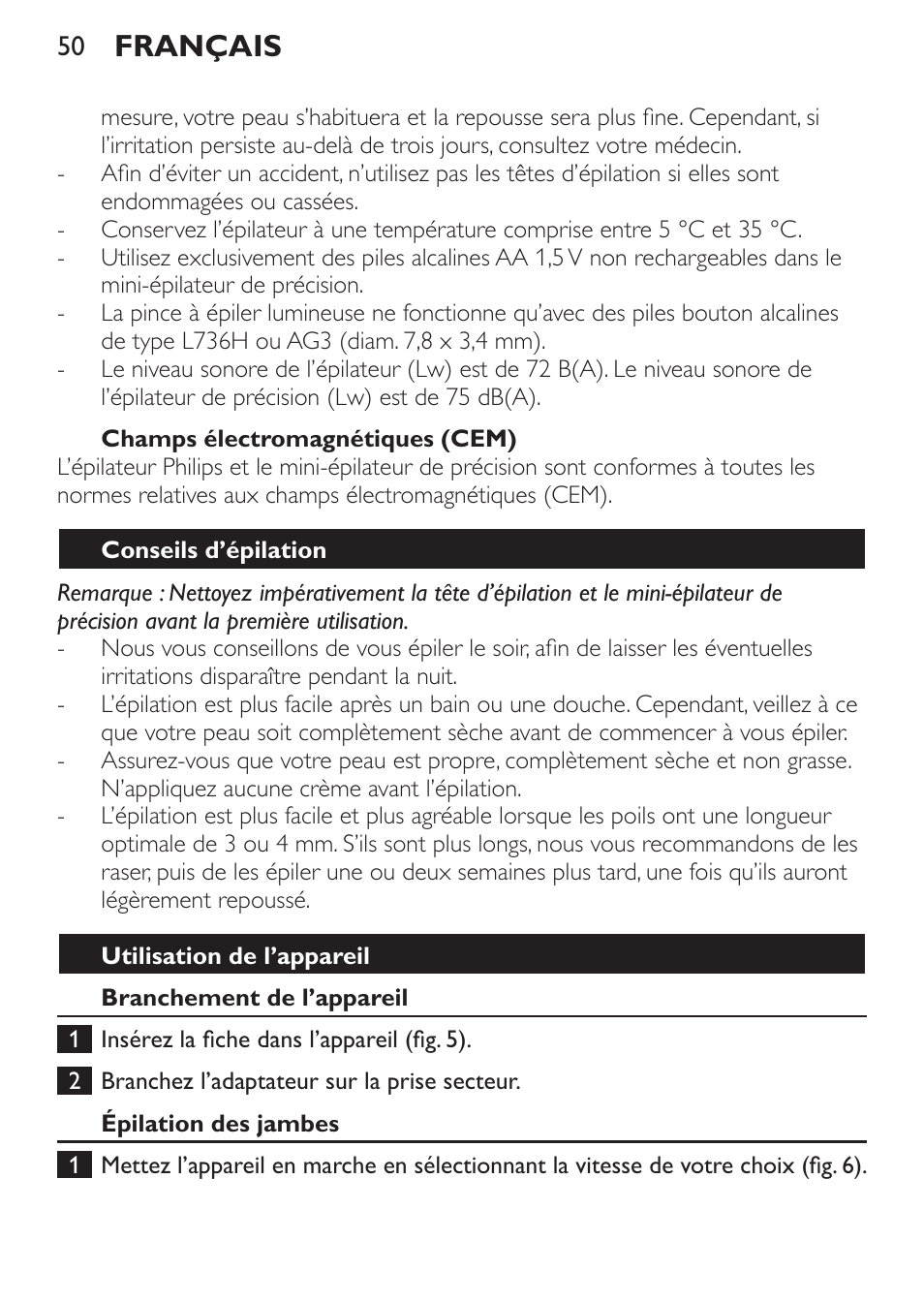 Français | Philips Set de depilación de edición limitada User Manual | Page 50 / 104