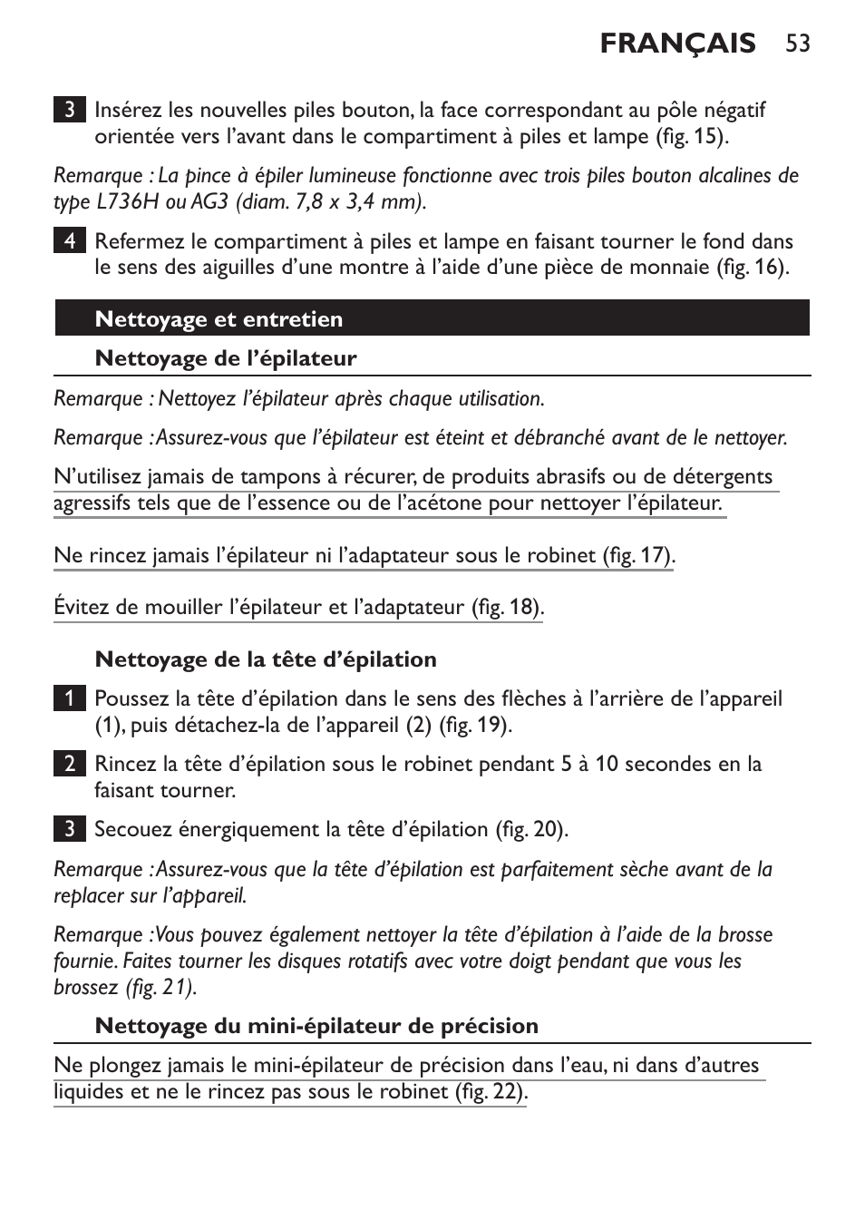 Français | Philips Set de depilación de edición limitada User Manual | Page 53 / 104