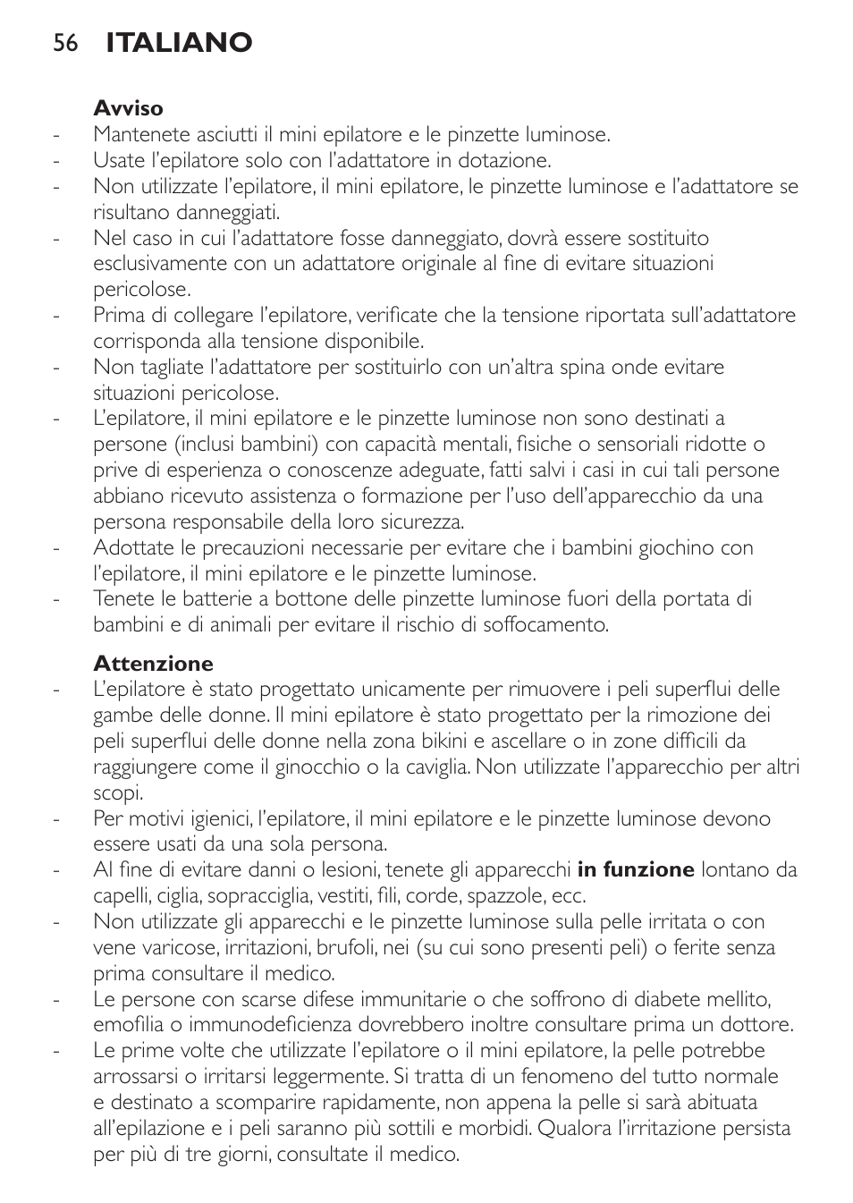 Italiano | Philips Set de depilación de edición limitada User Manual | Page 56 / 104