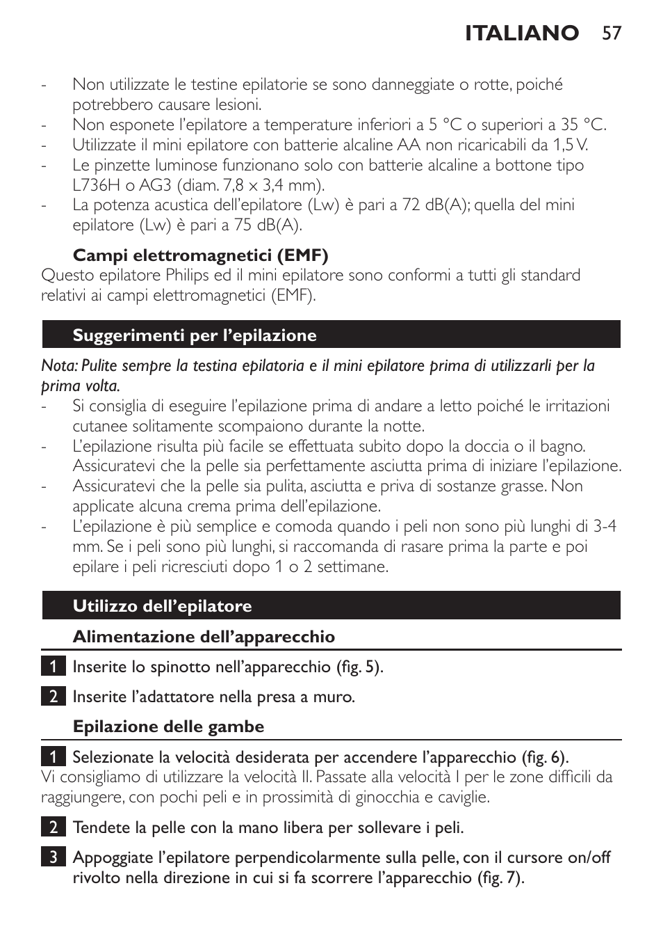 Italiano | Philips Set de depilación de edición limitada User Manual | Page 57 / 104