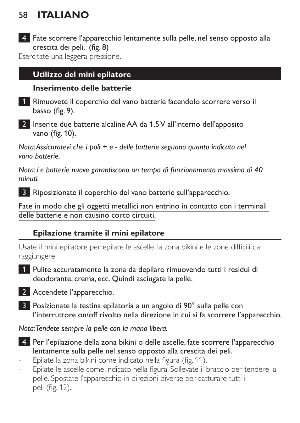 Italiano | Philips Set de depilación de edición limitada User Manual | Page 58 / 104