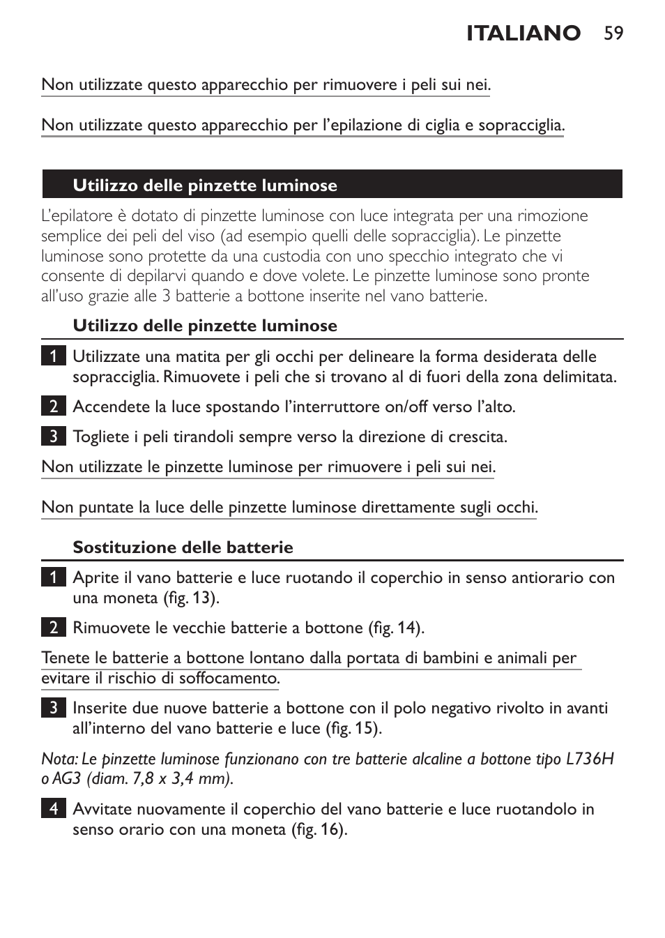 Italiano | Philips Set de depilación de edición limitada User Manual | Page 59 / 104