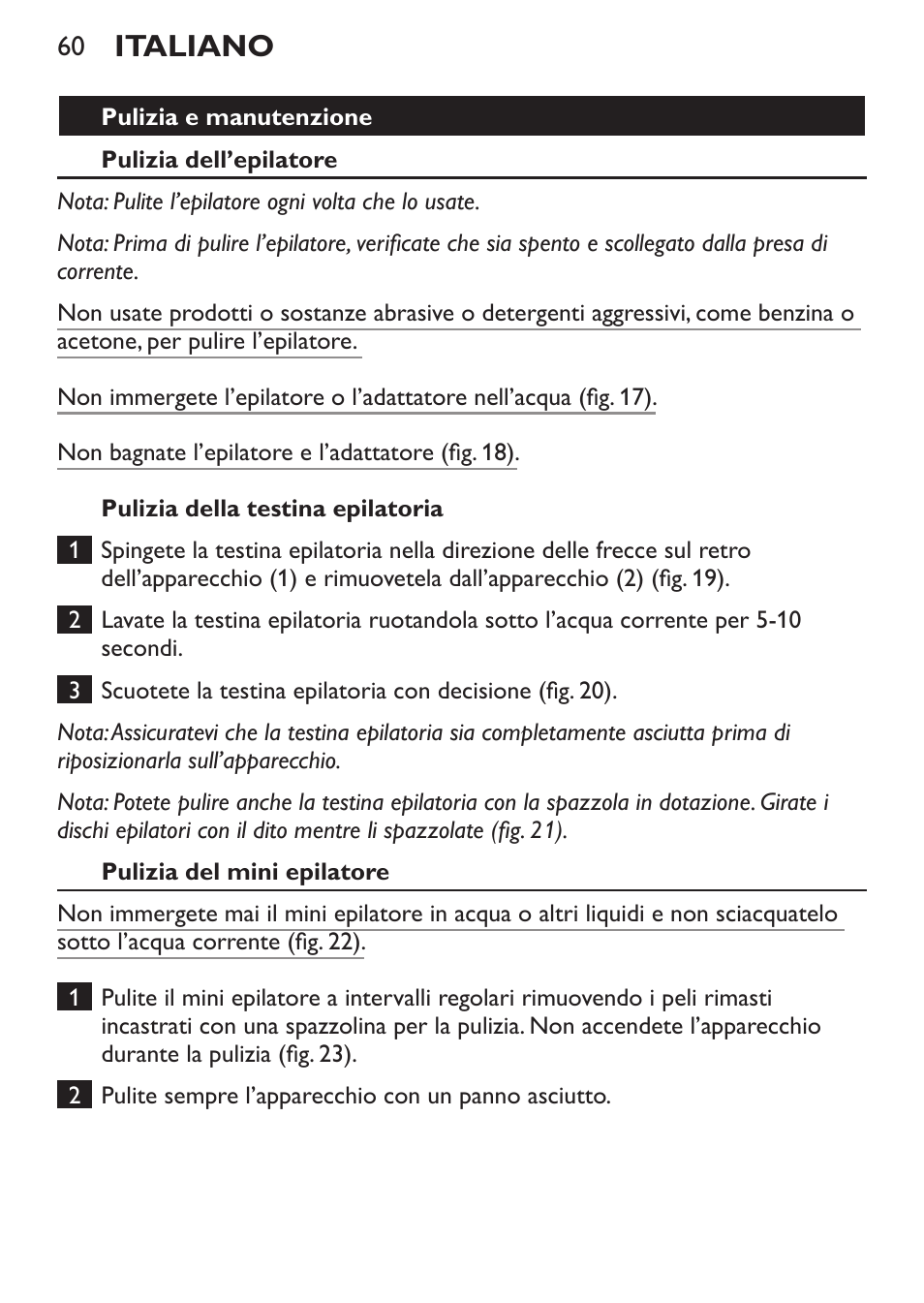 Italiano | Philips Set de depilación de edición limitada User Manual | Page 60 / 104