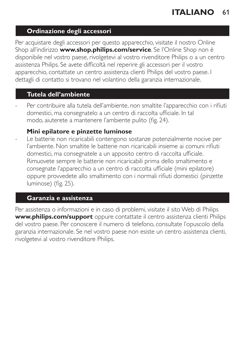 Italiano | Philips Set de depilación de edición limitada User Manual | Page 61 / 104