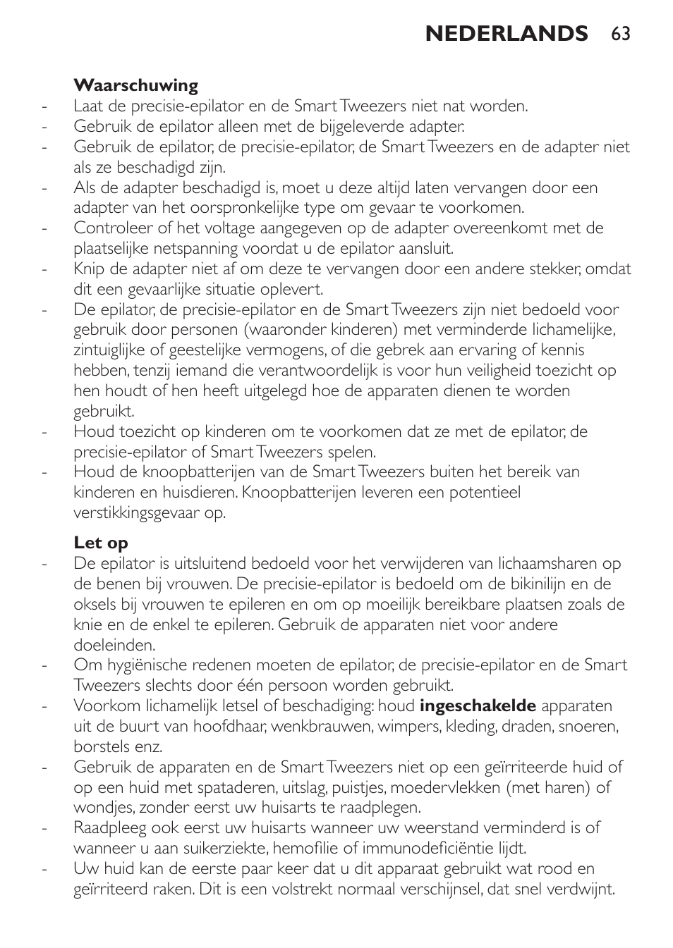 Nederlands | Philips Set de depilación de edición limitada User Manual | Page 63 / 104