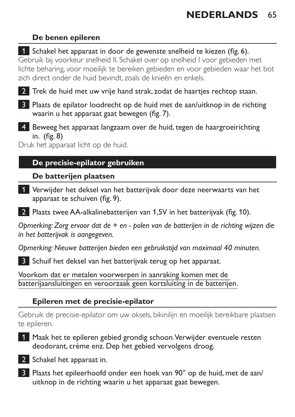 Nederlands | Philips Set de depilación de edición limitada User Manual | Page 65 / 104