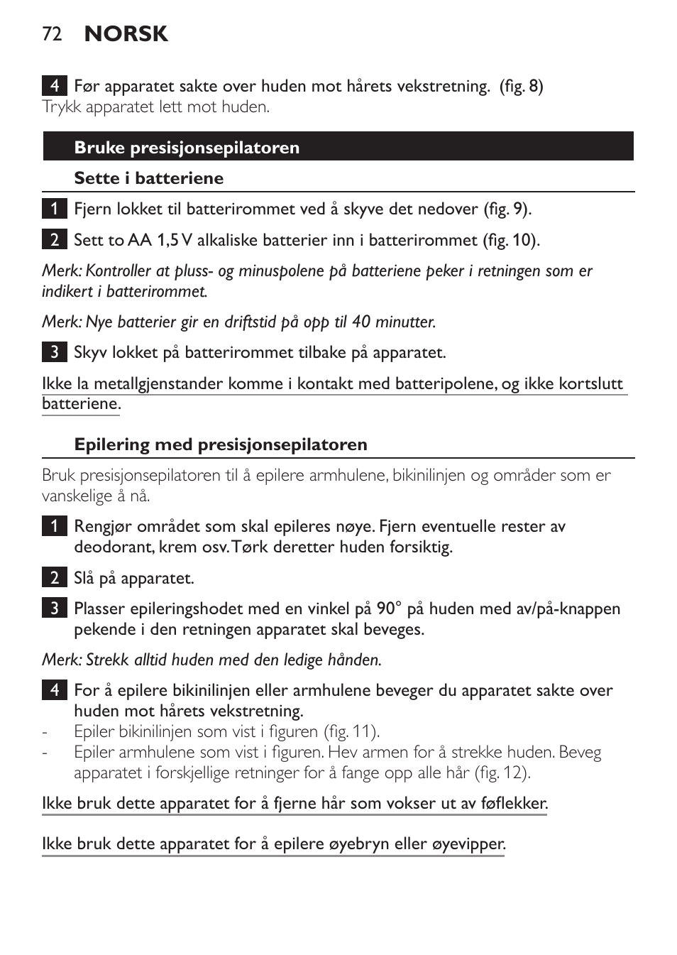 Norsk | Philips Set de depilación de edición limitada User Manual | Page 72 / 104