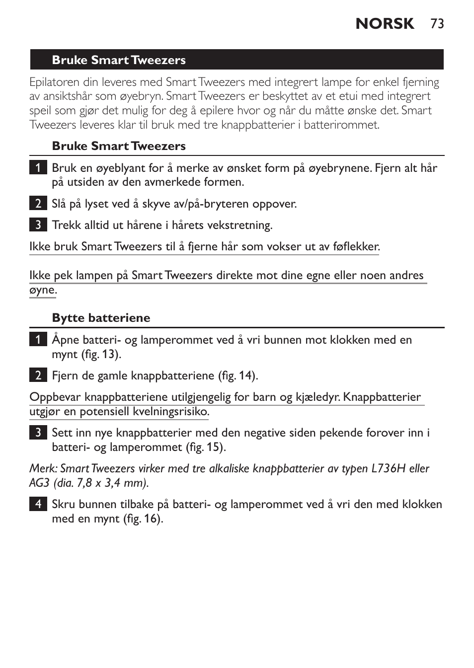Norsk | Philips Set de depilación de edición limitada User Manual | Page 73 / 104