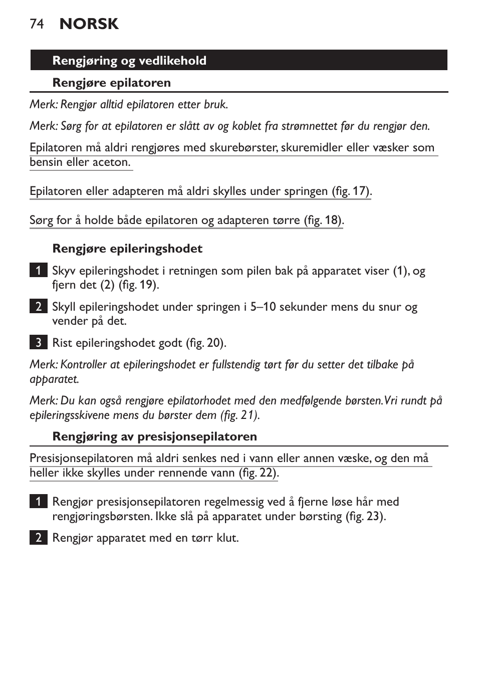 Norsk | Philips Set de depilación de edición limitada User Manual | Page 74 / 104