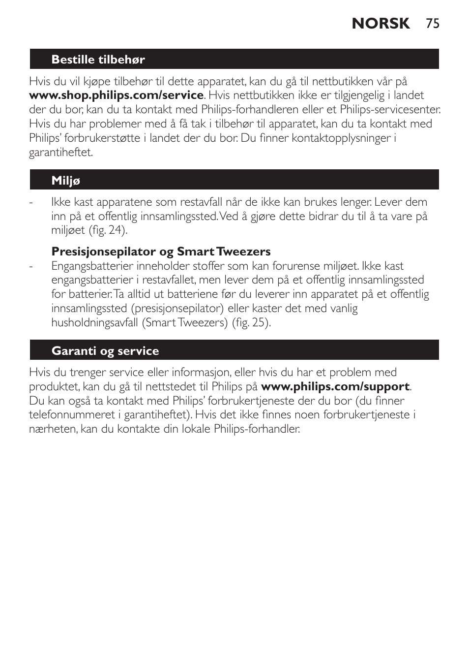 Norsk | Philips Set de depilación de edición limitada User Manual | Page 75 / 104