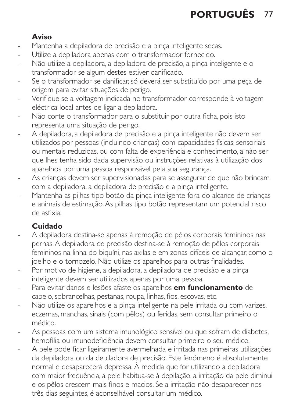 Português | Philips Set de depilación de edición limitada User Manual | Page 77 / 104