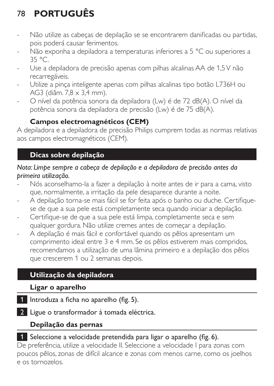 Português | Philips Set de depilación de edición limitada User Manual | Page 78 / 104