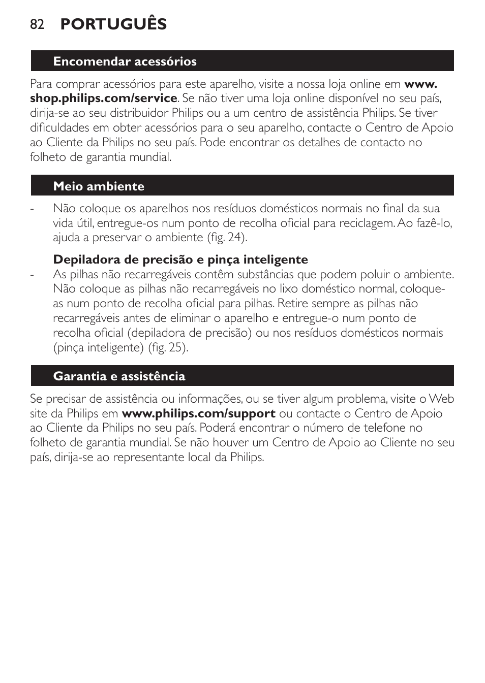 Português | Philips Set de depilación de edición limitada User Manual | Page 82 / 104