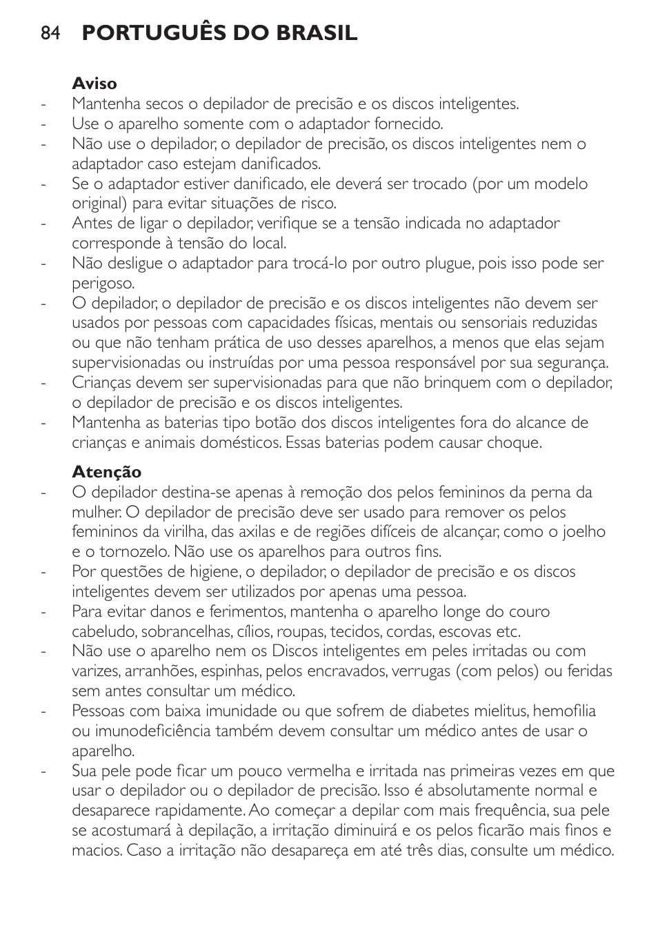 Português do brasil | Philips Set de depilación de edición limitada User Manual | Page 84 / 104