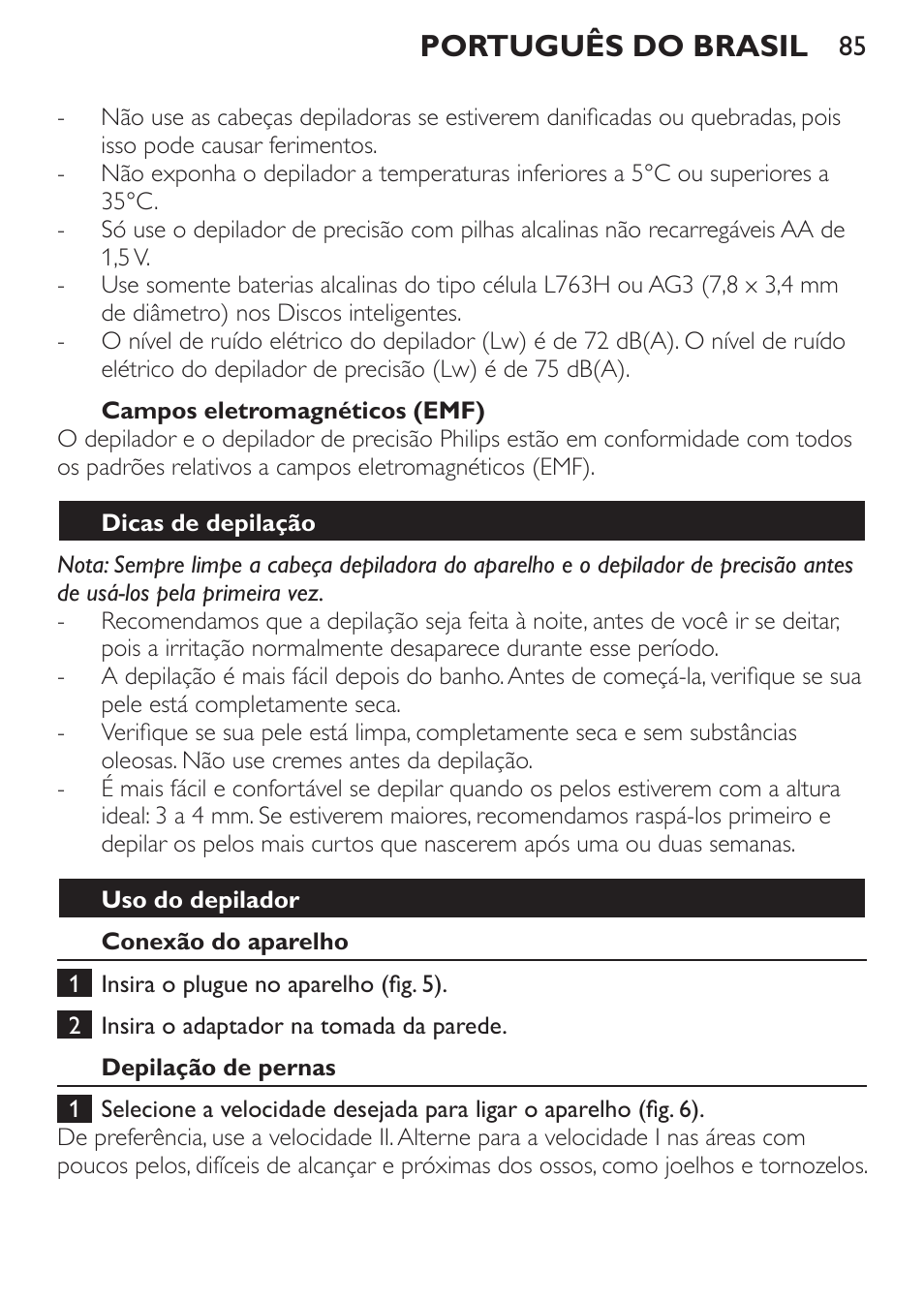 Português do brasil | Philips Set de depilación de edición limitada User Manual | Page 85 / 104