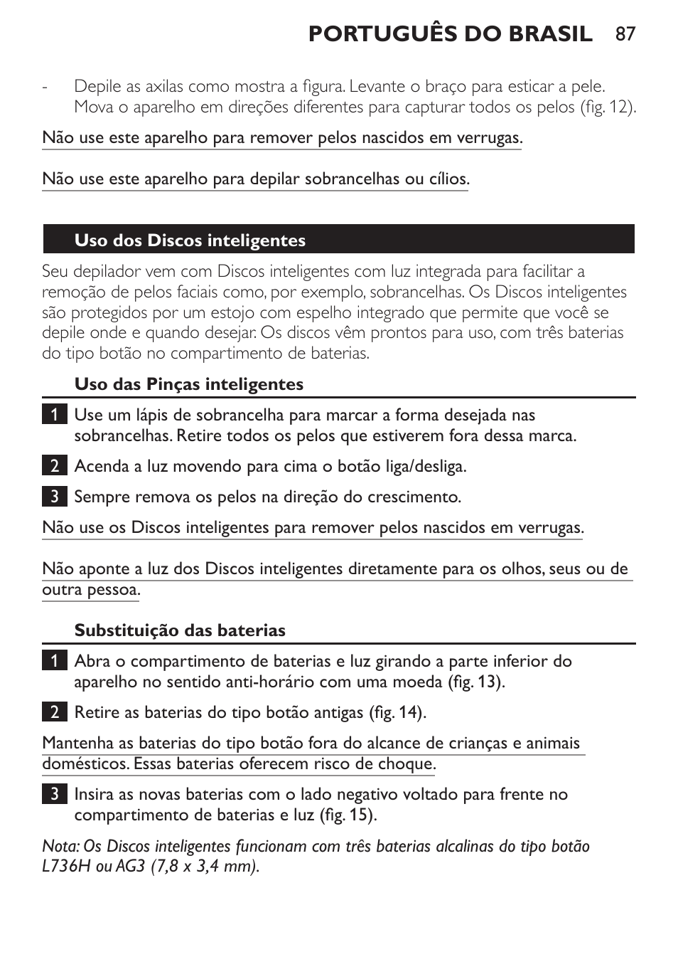 Português do brasil | Philips Set de depilación de edición limitada User Manual | Page 87 / 104