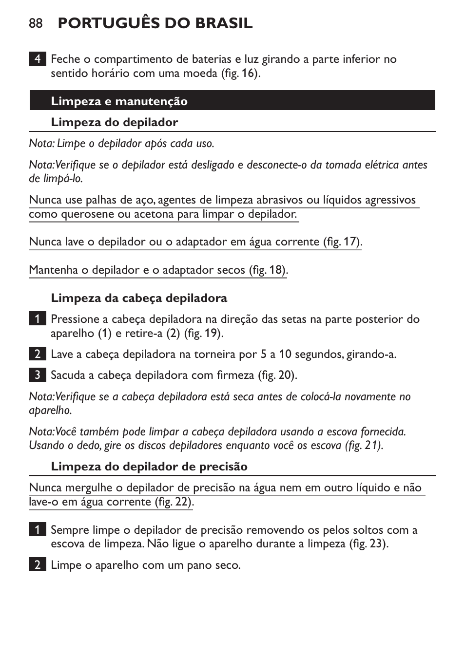 Português do brasil | Philips Set de depilación de edición limitada User Manual | Page 88 / 104