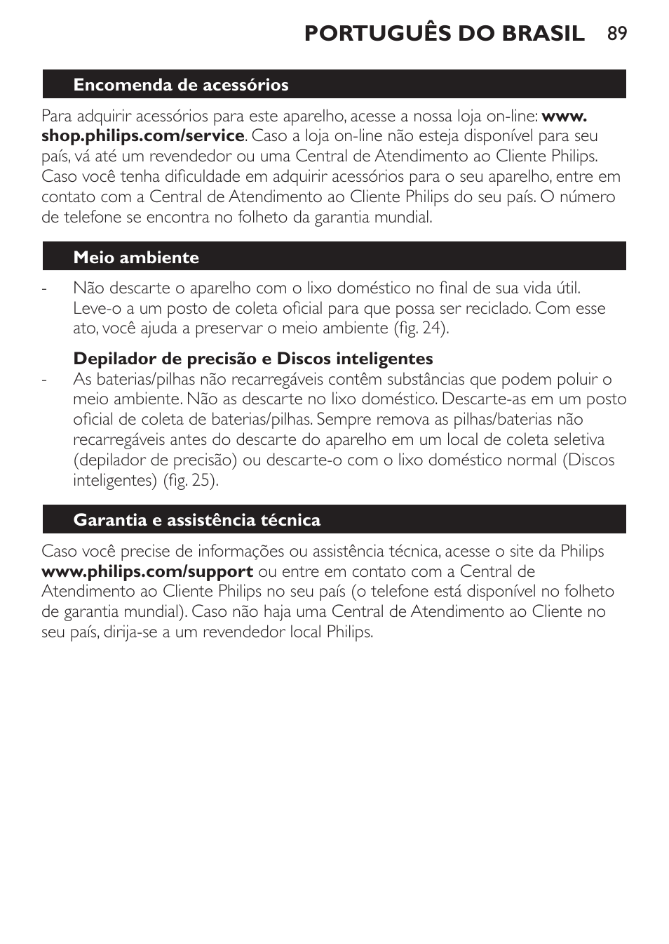 Português do brasil | Philips Set de depilación de edición limitada User Manual | Page 89 / 104