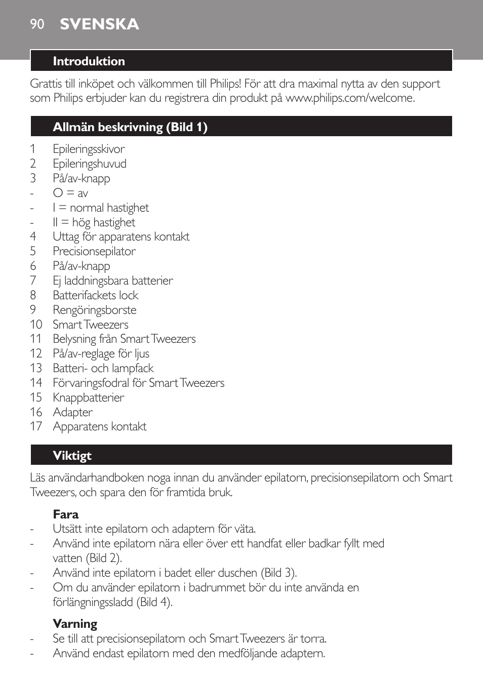 Svenska, Svenska 90 | Philips Set de depilación de edición limitada User Manual | Page 90 / 104