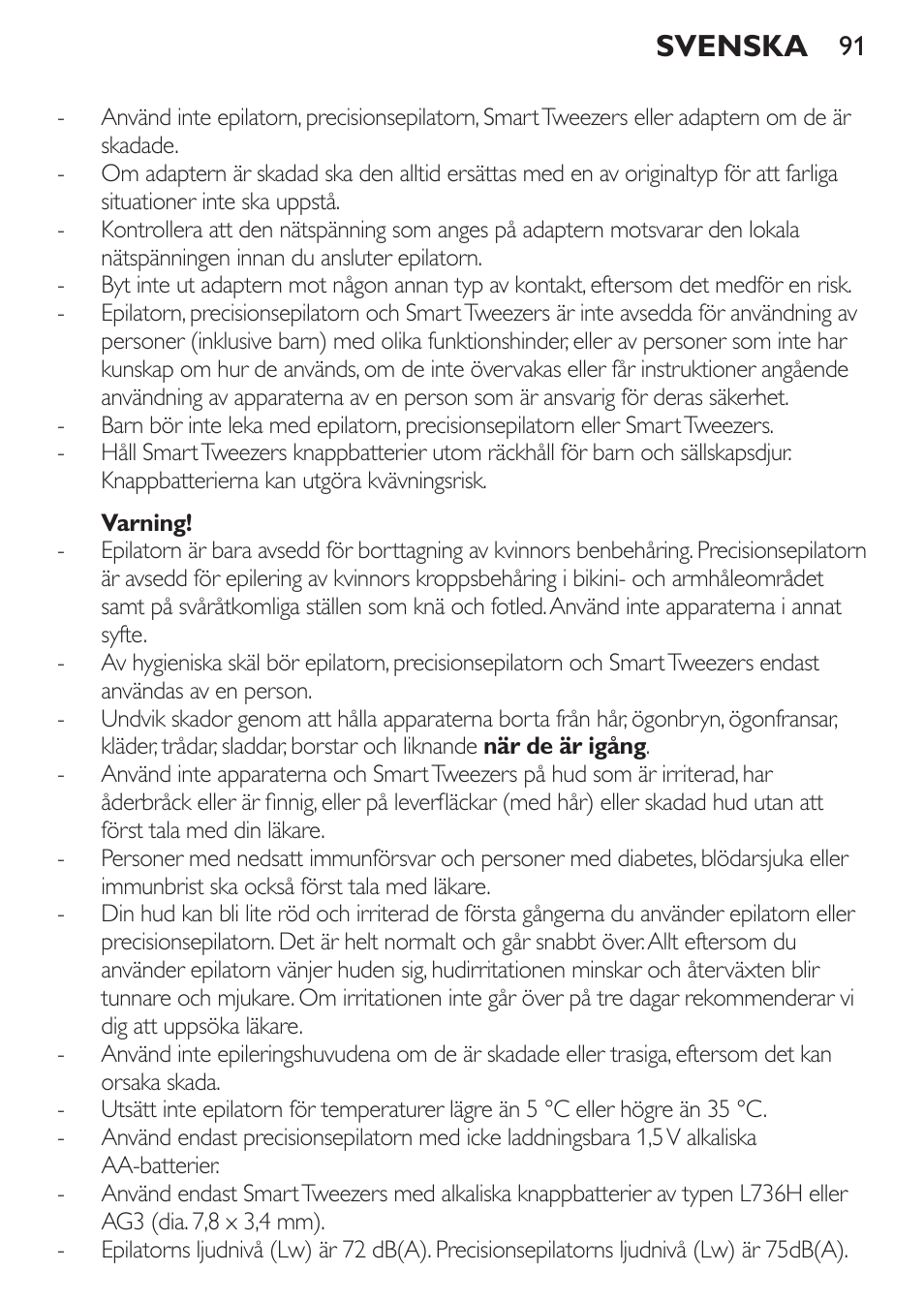 Svenska | Philips Set de depilación de edición limitada User Manual | Page 91 / 104