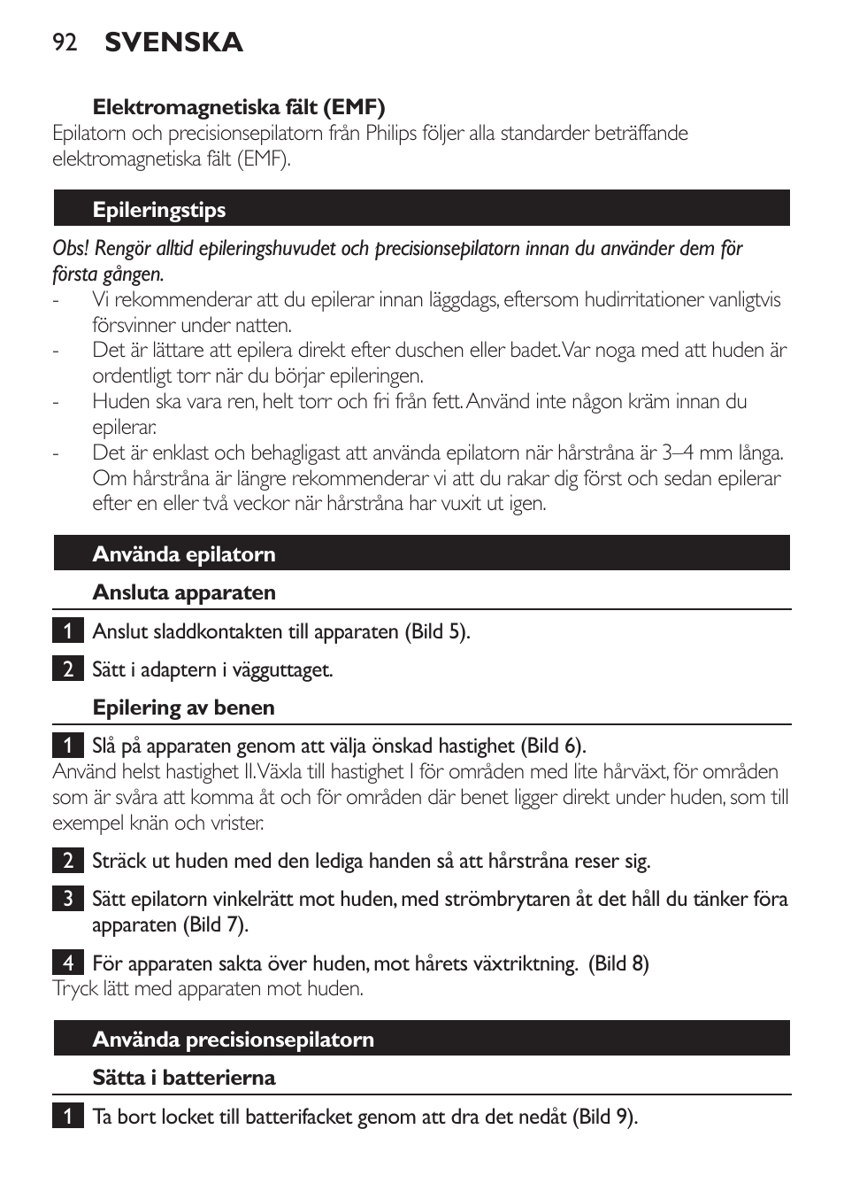Svenska | Philips Set de depilación de edición limitada User Manual | Page 92 / 104