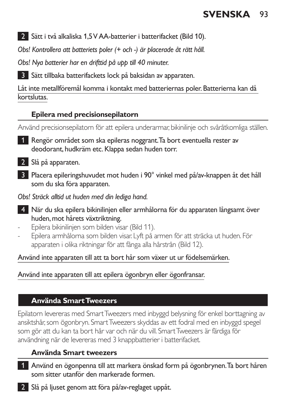 Svenska | Philips Set de depilación de edición limitada User Manual | Page 93 / 104