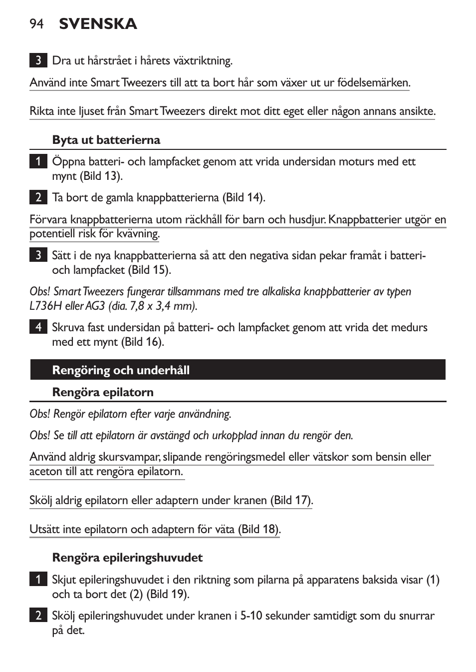 Svenska | Philips Set de depilación de edición limitada User Manual | Page 94 / 104